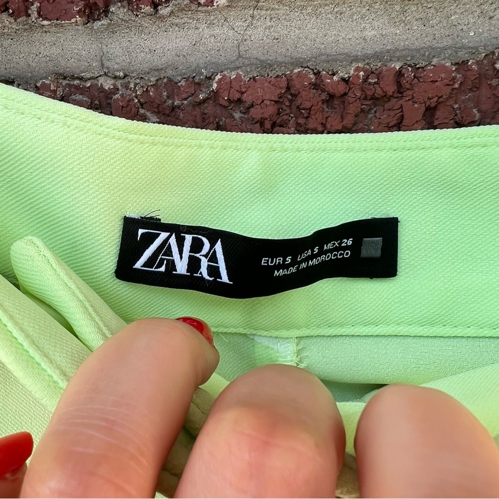 Zara Bright Lime Green High Rise Dress Pants Trousers - Picture 3 of 3